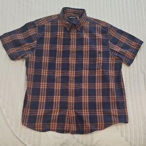 Men's Navy and Orange Plaid Button Down Shirt